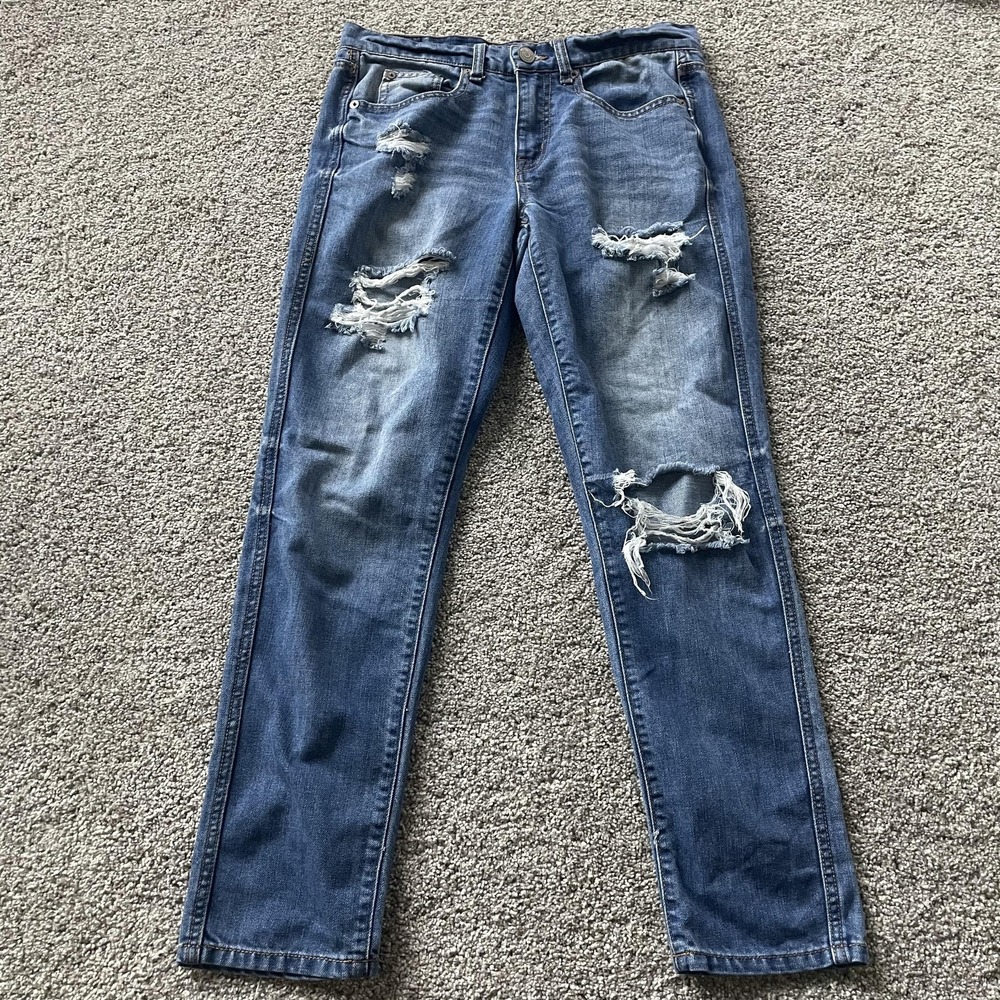 Aeropostale Boyfriend Jeans Womens 2 Med Wash Blue Distressed Relaxed Denim